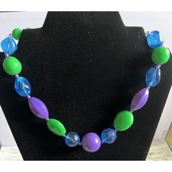 Vintage 80's LCI Signed Liz Claiborne Chunky Lucite Beaded Necklace 18" - Picture 1 of 6